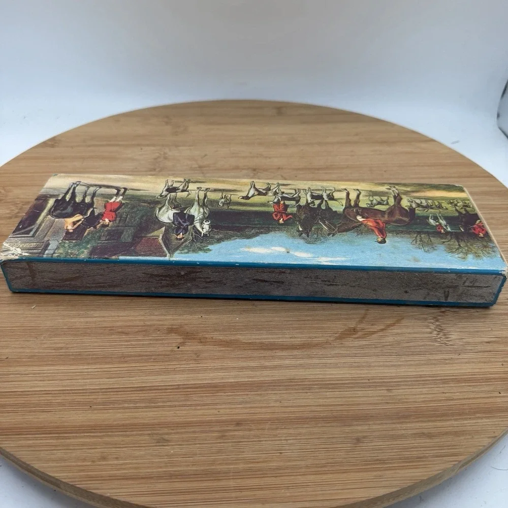 Vtg horse & hound‎ fox hunting scene long fireplace match striker box Man Cave